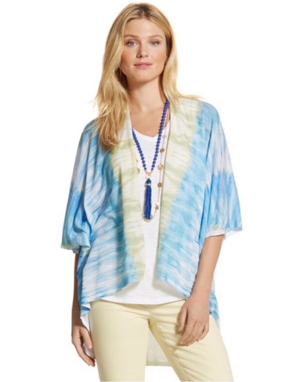 Chico's Lavanya Ikat open front kaftan style tie-dye cardigan size: 2/L
